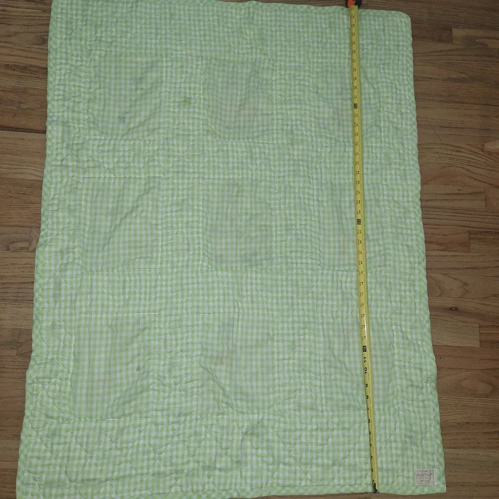 Vtg Quilt Baby Nursery Rhyme  Embroidered Block Gingham Green 4x3 Cottagecore